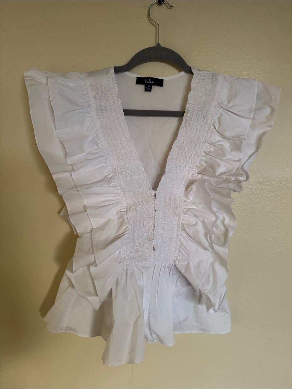 Lulu's White Ruffled V-Neck Peplum Blouse